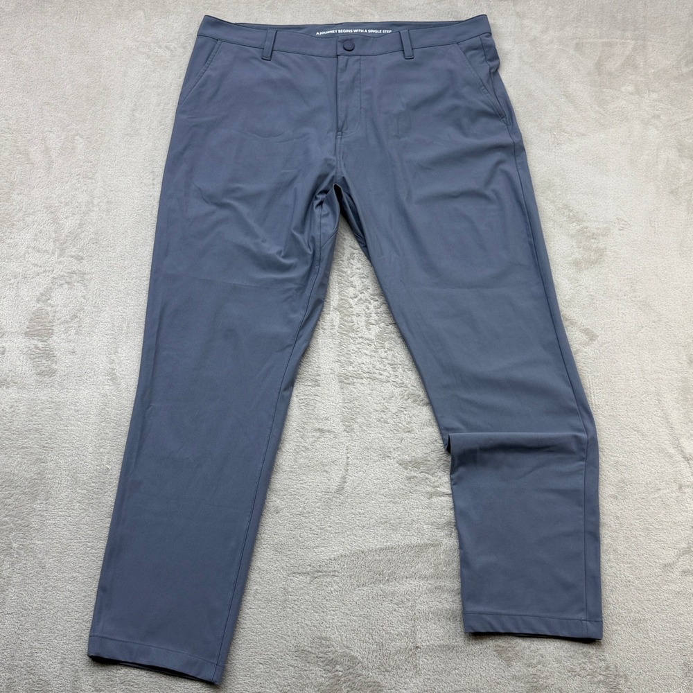 Rhone Commuter Slim Pants Mens 35x28 HEMMED Blue Grey 4-Way Stretch Trousers